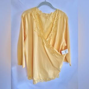 Coldwater Creek Faux Wrap Lace Trim Stretch Top - Yellow - Size 2X